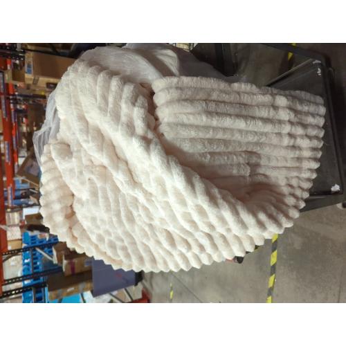 NEWCOSPLAY Super Soft Throw Blanket Ivory Premium Silky Flannel Fleece 3D Ribbed Jacquard Lightweight Bed Blanket All Season Use (Ivory Ribbed, Throw(50x60))
