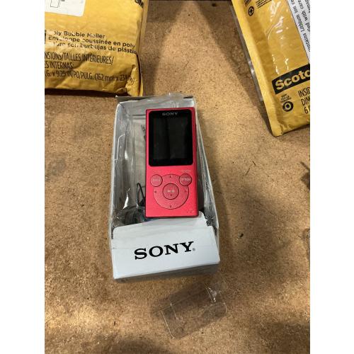 Sony Portable Red MP3 Player with AM/FM Radio, Clock, USB Port, and Earbuds - Works with iOS, Battery Included