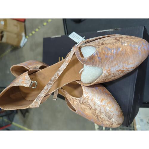 Size- 8.5- Women Latin Dance Shoes Sequin Closed Toe T-Strap Ballroom Salsa Tango Party Performance Dance Shoes,Model FT-135