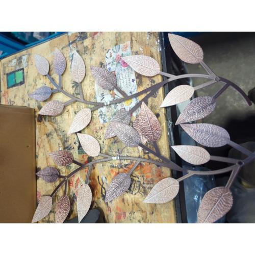 Zhengmy 2 Pieces Metal Tree Leaf Wall Decor Vine Olive Branch Leaf Wall Art Living Room, Hallway Wall Decor Outdoor Decoration(Vintage Brown)