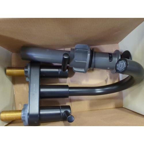 allen   roth Harlow Matte Black 4-in centerset 2-Handle WaterSense Bathroom Sink Faucet with Drain and Deck Plate