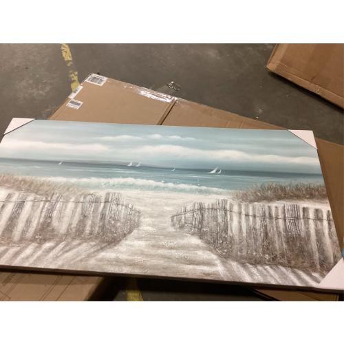 Canvas Wall Art Beach Pathway: Sandy Path with Fence Painting to the Coastal Hand Painted Artwork Picture for Bedroom (40'' x 20'', Multi-Sized)