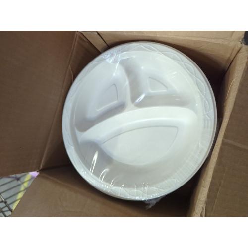 Restaurantware-RW Base 10.4 Inch Microwavable Food Plates, 150 Round Plastic Plates - 3 Compartments, Disposable, White Plastic Dinner Plates, Serve Hot And Cold Foods, For Restaurants And Cafes