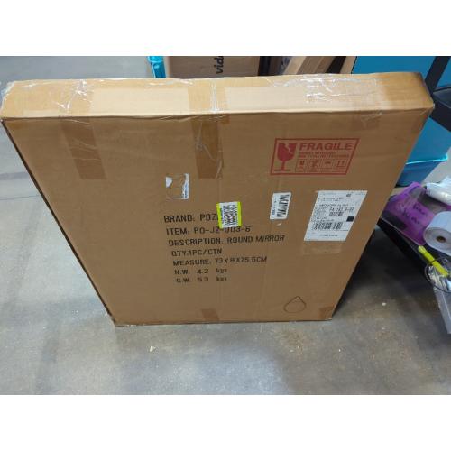 POZINO Round Mirror, 24 Inch Hanging Mirror with Rope, Circle Wall Mirrors, Black Frame Farmhouse Mirrors for Bathroom Bedroom Living Room Entryway Home Decor