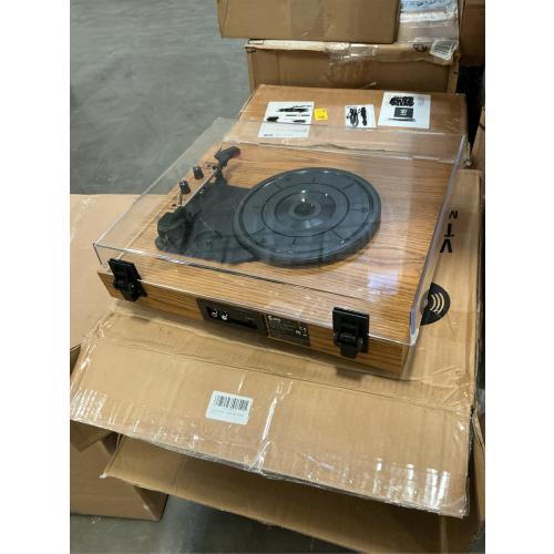 MPK Vintage Style 3 Speeds Wireless Input Record Player, Built-in Dual Premium Speakers,Belt Drive,RCA Output,Aux in,Fulll Size Platter Turntable, Yellow Wood