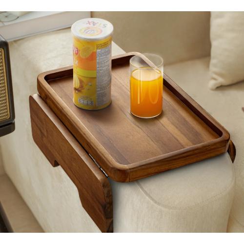 Acacia Wood Sofa Armrest Tray - Double Hinge Sofa Arm Tray Table Clip