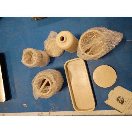 Bathroom Accessories Set, 6-Piece Bathroom Accessory Set, Toothbrush Holders Set, Soap Dispenser, Vanity Tray, Tumbler, Cotton Swab Jars, Bathroom Organizer for Modern Bathrooms(Beige)