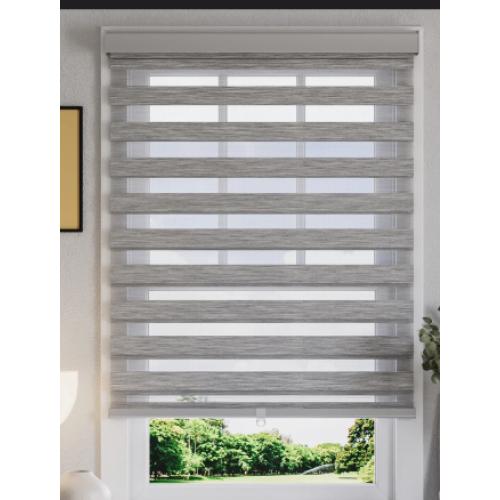 Zebra Blinds Window Dual Layer Roller Shades, Cordless Horizontal Blind, Bedroom, Privacy Gray