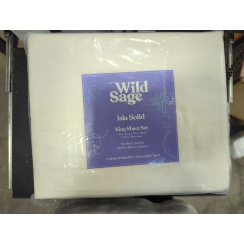 Wild Sage Isla Solid King Sheet Set 100% Cotton Coconut Milk