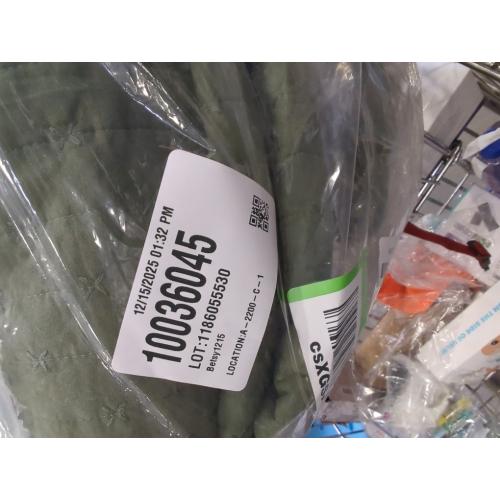 WDCOZY 100% Cotton King Size Quilt Set - Olive Green Striped Pick Stitch Soft Lightweight Bedspread, Textured Like Linen, Farmhouse Country Rustic Coverlet, Shabby Chic Gauze Bedding, 3 Pieces