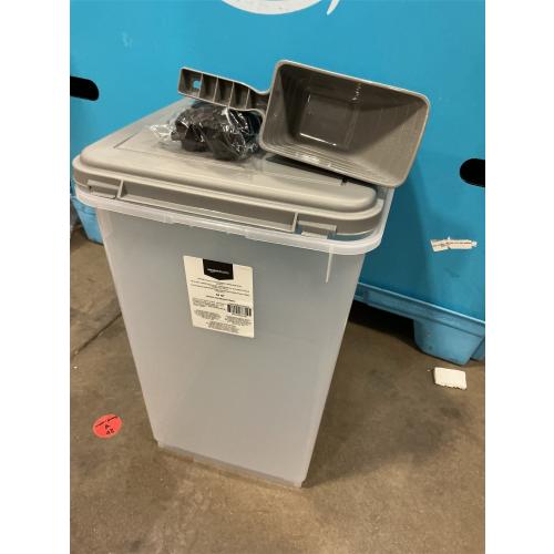 Amazon Basics Airtight Dog Food Storage Container with Scoop and Wheels, 69 QT, Gray