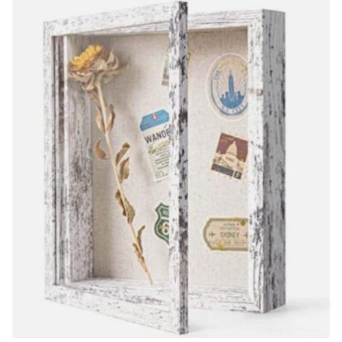Shadow Box Frame with Linen Back Rustic White
