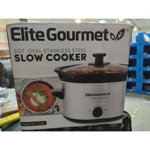 Elite Gourmet MST-275XS Electric Oval Slow Cooker, Adjustable Temp, Entrees, Sauces, Stews & Dips, Dishwasher Safe Glass Lid & Crock (2 Quart, Stainless Steel)