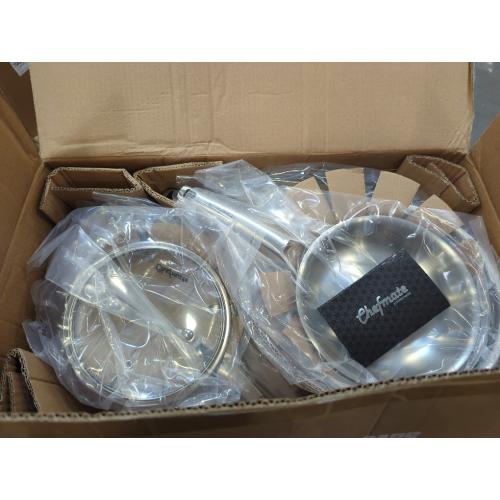 SILVER Stainless Steel Cookware Set,Tir-Ply Pots and Pans Set,10 Pcs Stainless Steel Induction Kitchen Cookware Sets,PFOA Free, Frying Pans,Saucepans,Saute Pan & Stock Pot,Compatible with All Cooktops