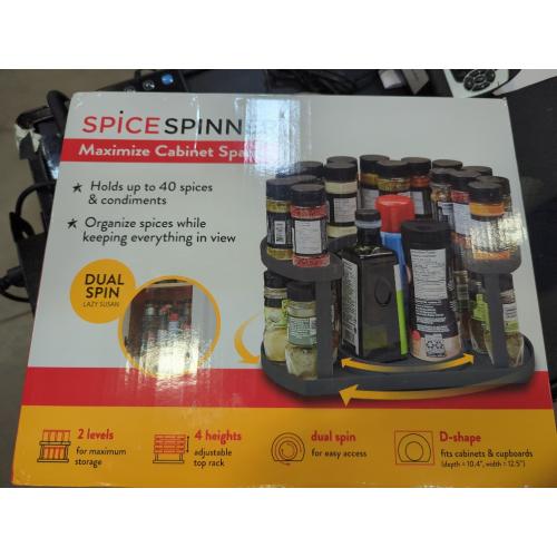 2-Tier Spice Rack Organizer for Cabinet | Rotating Lazy Susan Spice Organizer Holds 40 Spice Jars | Countertop & Pantry Spice Shelf for Kitchen Organization & Storage (Gray)