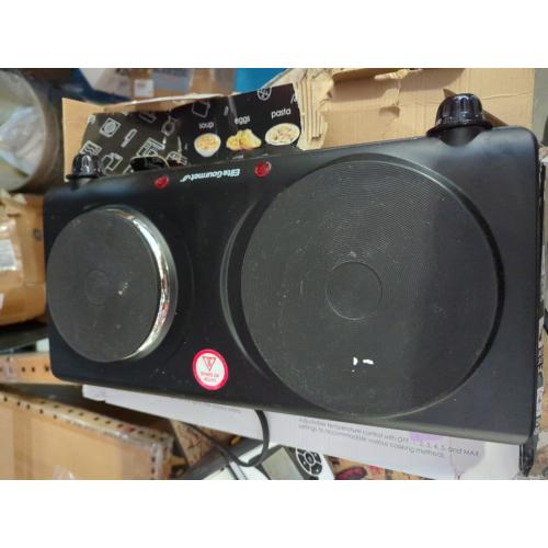 Elite Gourmet EDB-302BF# Countertop Double Cast Iron Burner, 1500 Watts Electric Hot Plate, Temperature Controls, Power Indicator Lights, Easy to Clean, Black