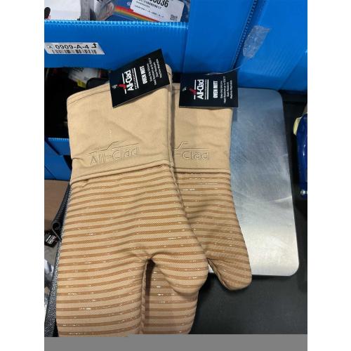 All-Clad Silicone Oven Mitts: Heat Resistant up to 500 Degrees - 100% Cotton & Silicone, 14x7 Oven Mitt for Kitchen and Barbeque, 2-Pack, Cappuccino
