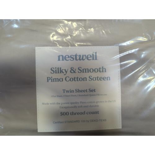 Dove Twin Size Nestwell Pima Cotton Sateen 500-Thread-Count Twin Sheet Set in Dove
