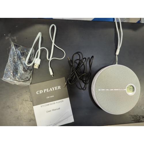 White Portable Rechargeable 5.0 CD Music Player with Speaker Function for Home Outdoor, ABSCD Material