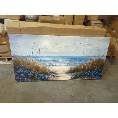 LASMOND Romantic Beach Wall Art for Living Room Blue Sea Turtle Lovers Canvas Painting Prints Ocean Sandy Romance Flowers Large Bedroom Office Decor Artwork (40x20 Inches)