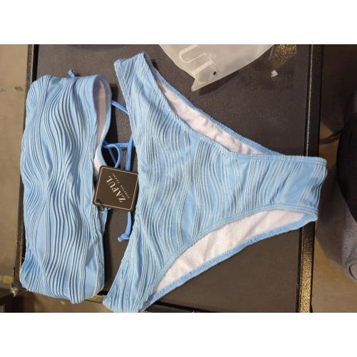 ZAFUL Women Strapless Textured Bandeau Bikini 2 Piece Swimwear Cheeky Solid Lace up Bathing Suits