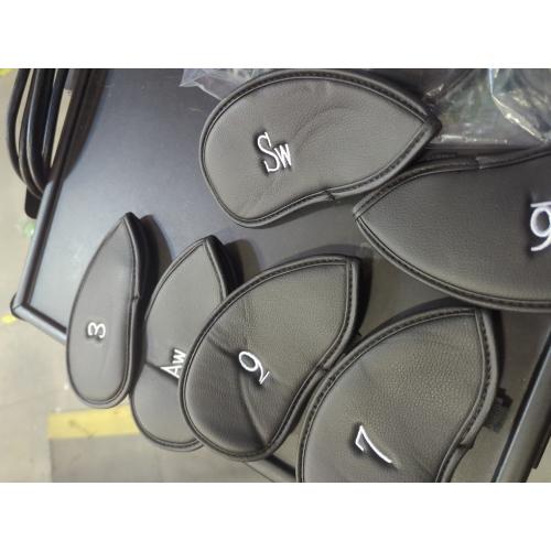 12pcs Golf Iron Head Covers - Thick Synthetic Leather Golf Club Headcover Set Fit All Brands by KUWAN (Black)