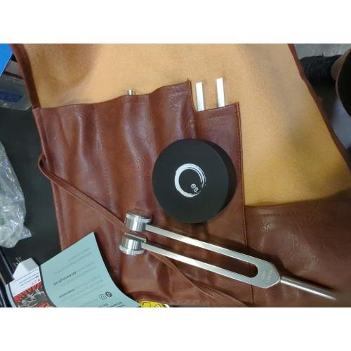 Resonance Tuning Forks for Healing Set - 128Hz, 136.1Hz, 256Hz, 384Hz Weighted & Unweighted Tuning Fork Set Includes Hockey Puck Activator - Chakra Sound Therapy Instruments in a Vegan Leather Pouch