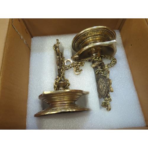 Size 25.75 StonKraft - Pair of Brass Hanging Diya, Oil Lamp, Lamp for Home and Office (Hanging Length 25.75)