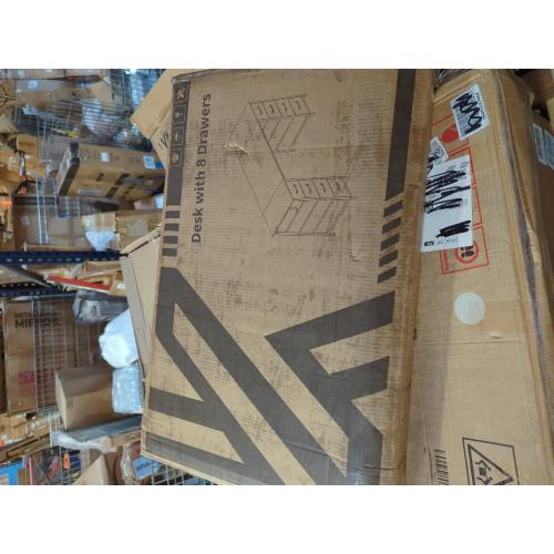 ODK 48 Inch White Computer Desk with 8 Fabric Drawers, Modern Office Desk with Large Storage for Home Office, Study, Gaming, White