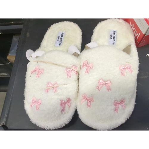 Size S 5-6 Color White Bow Slippers Coquette Pink Slippers Memory Foam Cute Plush Fluffy Warm Fur slippers