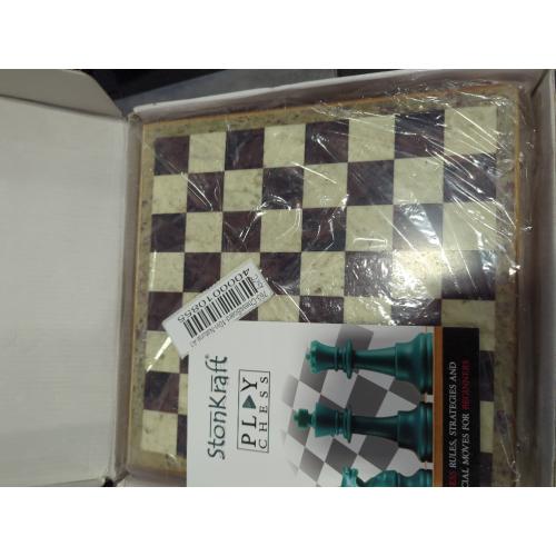 StonKraft - 10 X 10 Chess Board with Wooden Base & Stone Inlaid & Stone Pieces Game Set