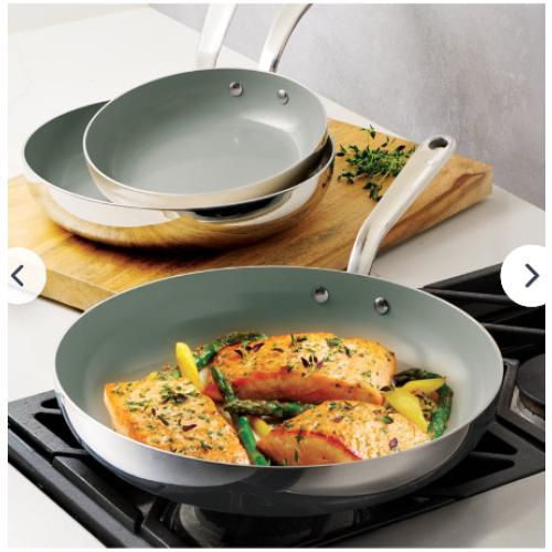 Tramontina 3-Piece Stainless Steel Ceramic Fry Pans Blue and Silver