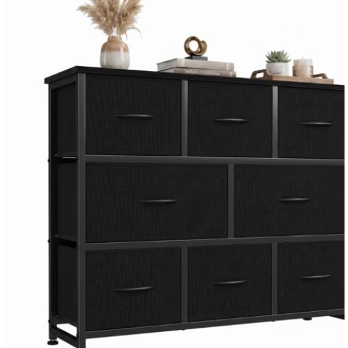 edx 8 Drawers Fabric Dresser, Chest of Drawers with Sturdy Steel Frame, Storage Organizer Cabinet for Bedroom, Living Room, Hallway, Black