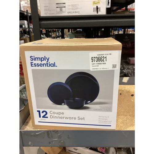 Gibson Simply Essential Coupe 12-Piece Blue Round Stoneware Dinnerware Set