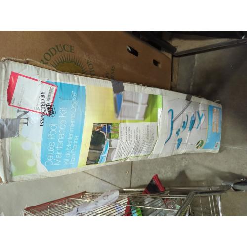 Intex Prism Frame 15' x 48 Above Ground Swimming Pool Set with Filter Pump, Ladder, Pool Cover, and Maintenance Pool Cleaning Kit with Vacuum Skimmer