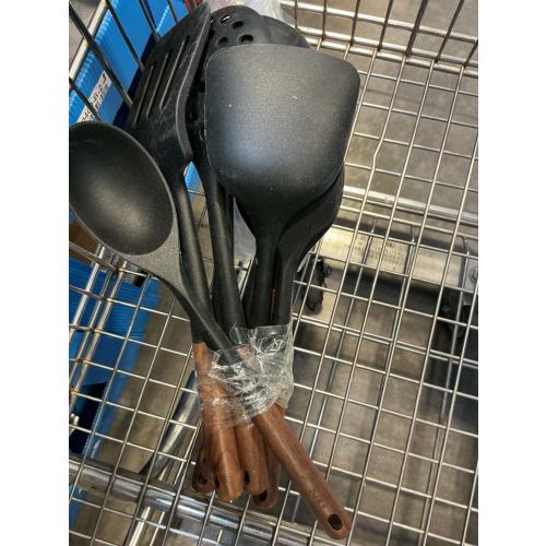 Silicone Cooking Utensil Set, Umite Chef 8-Piece Kitchen Utensils Set with Natural Acacia Wooden Handles,Food-Grade-Silicone Kitchen Gadgets Spatulas Set for Nonstick Cookware- Black ( 1 missing)