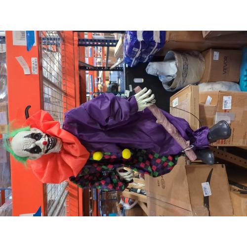 Haunted Hill Farm Animatronic Scary Upside Down Clown on Swing with Touch Activated Lights and Sound, Battery-Operated Indoor or Covered Outdoor Halloween Decoration