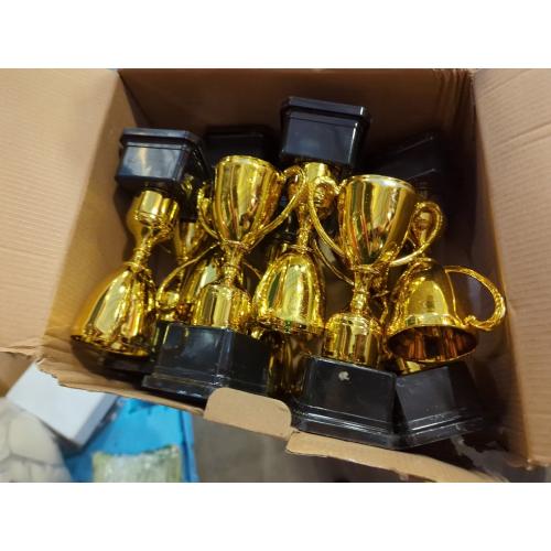 Playbees Fun Gold Plastic Trophies - 9 Pack - 7 Inch - Award Trophy Cup Set for Superstar Kids - Champion Celebrations, Sports Galore, and Victory Vibes - Desktop Toy
