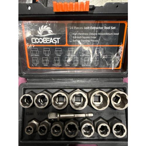 Bolt Extractor Set Heavy Duty, 13Pcs Bolt Extractor Kit with 3/8 Inch Adapter, Stripped Lug Nut Remover, Easy Out Bolt Remover Set for Rusted, Rounded, Damaged Nuts Screws