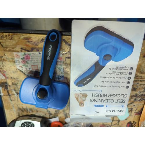Swihauk Self Cleaning Slicker Brush - Skin Friendly Deshedding Grooming Tool for Dogs & Cats, Suitable for Shedding & Haired Pets, with Pet Supplies Accessories, Blue
