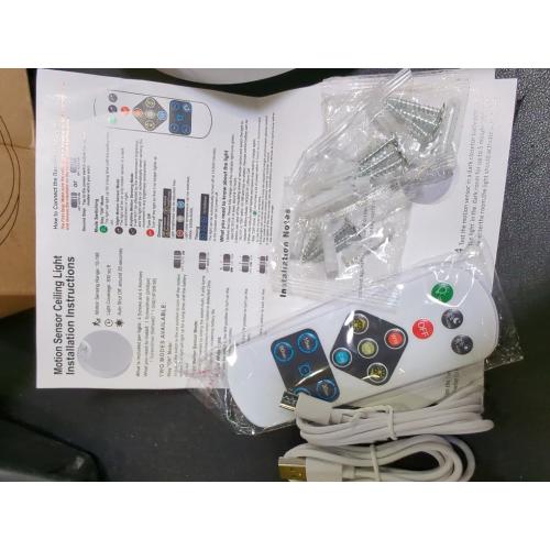 WHITE 7.8in DEEPLITE Battery Ceiling Light Motion Sensor Rechargeable Wireless Shower Light with Remote,5500K 8000mAh,Timing, Motion Activated Overhead Lighting for Closet Bathroom Hallway Porch