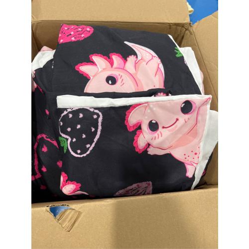 Cute Axolotl Bedding Set Twin Size,Pink Axolotl Strawberry Printed Comforter Sets Aesthetic Bedding for Kids Girls,Beach Coastal Animal Themed Comforter Sets with 2 Pillowcases.
