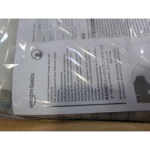 Amazon Basics Vacuum Compression Space Saving Storage Bags with Hand Pump for Clothes Packing, Jumbo, Clear, Pack of 3