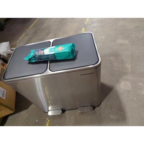 SONGMICS Trash Can, 2 x 10.6 Gallon (2 x 40 L) Garbage Can for Kitchen, with 15 Trash Bags, 2 Compartments, Plastic Inner Buckets and Hinged Lids, Airtight, Silver and Black ULTB730E80