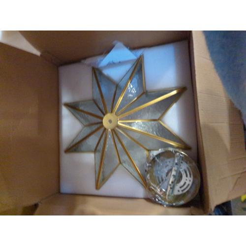 LIGHTLAND 19.7 Inch Flush Mount Star Ceiling Light, 4 Lights Brass Ceiling Lamp with Glass Lampshade, Art Deco Close to Ceiling Light Fixtures for Bedroom Living Room Entryway Hallway, Gold