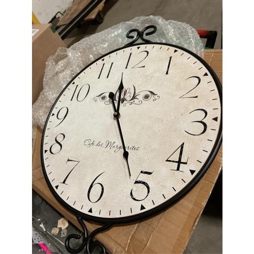 24 Inch Large Farmhouse Wall Clock, Wrought Iron Frame with Warm Gray Finish, Silent Battery Operated Wall Clock for Living Room Kitchen Bedroom