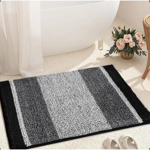 Mersin Gradient Chenille Water Absorbent Soft Plush Bath Rug 16 W x 24 L Black