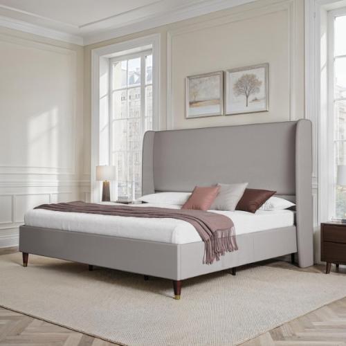 Belo Upholstered King Platform Grey Bed