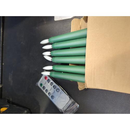 6 Pack Green Flameless Taper Candles with Remote Timer, Flickering Battery Operated LED Candlesticks Set of 6