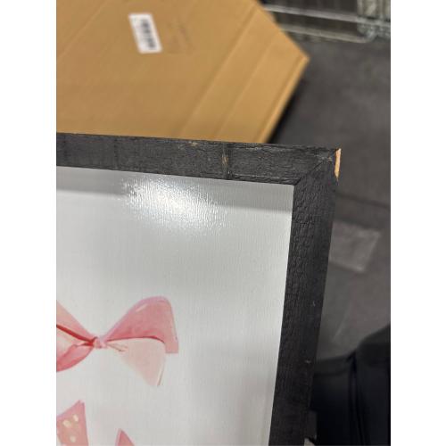 flowtorely Set Of 3 Trendy Pink Bows Poster Wall Art 24x16 Inch Girly Preppy Room Watercolor Aesthetic Wood Frame Sign For College Apartment Cherry Heart Poker Prints Girls Bedroom Hang Decor (Black) - frames with scratches